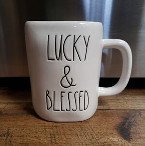 Rae Dunn 'Lucky & Blessed' Ceramic Coffee Mug